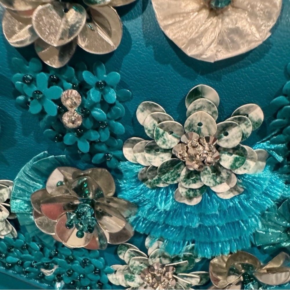 Michael Kors Teal Floral Embellished Satchel - Picture 3 of 10